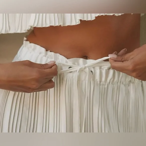 Anthropologie High-Waisted Plissé Wide-Leg White Pants Size Large